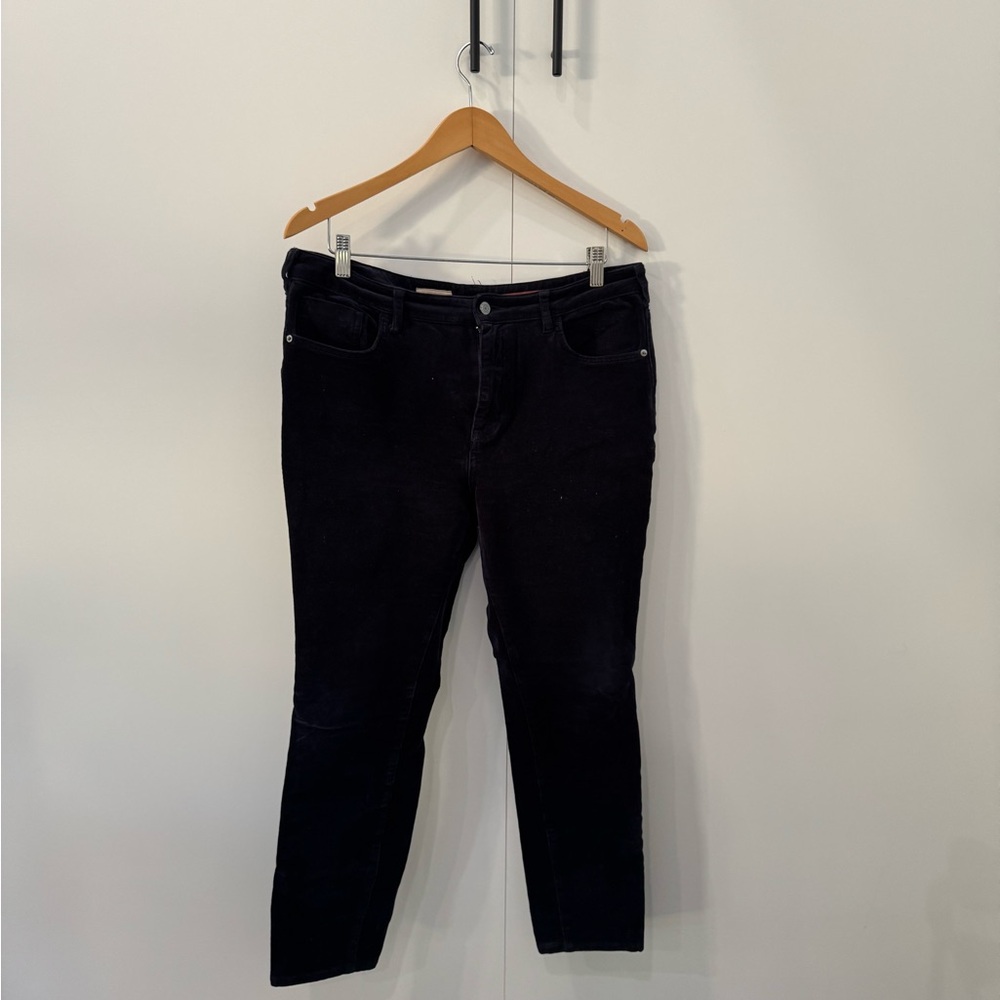 Pilcrow Dash, navy blue corduroy, skinny jeans.